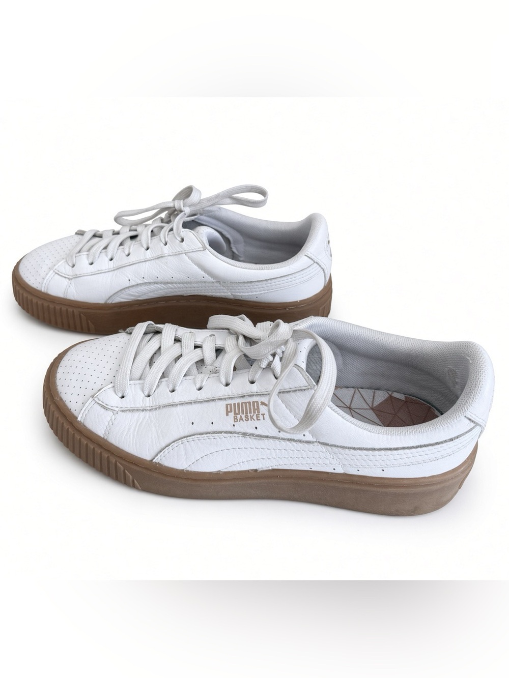 Puma Basket White Leather Sneakers with Gum Sole